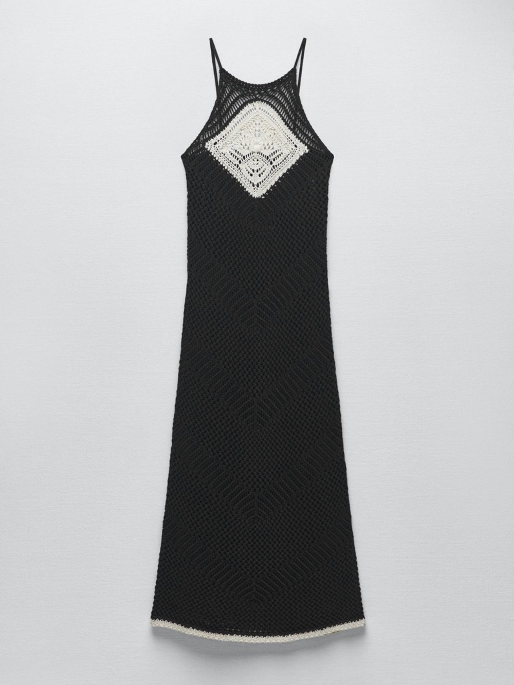 Zara Black Crochet Maxi Dress with Cream Crochet Detail